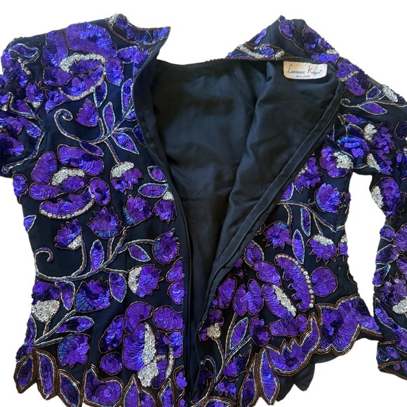 Lawrence Kazar Silk Floral Sequins Beaded Long Sleeve Blouse GORGEOUS! W-L - Picture 4 of 15